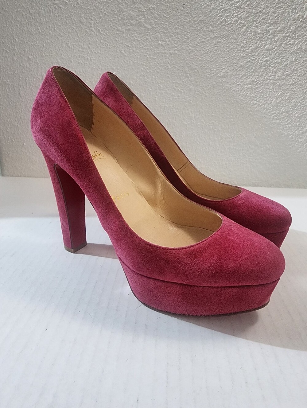 Christian Louboutin Bibi 120 Veau Velours Pivoine Pink Suede Platform Pumps 39.5